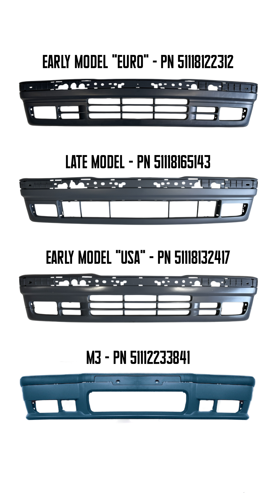 E36 Bumpers with Part Numbers